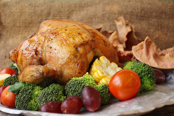 Roasted turkey with vegetables for thanksgiving day