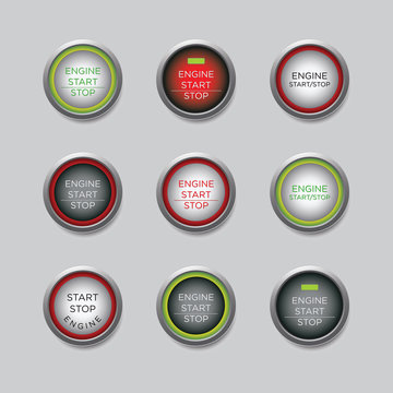 Start stop engine button vector