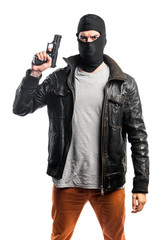 Robber shooting with a pistol