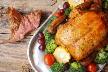 Roasted turkey with vegetables for thanksgiving day