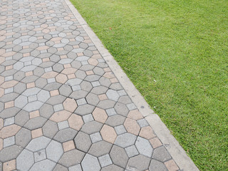 Brick walkway with grass