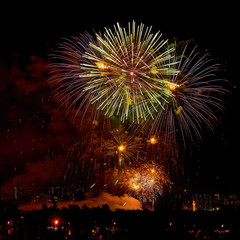 Celebratory colorful bright firework in a night sky