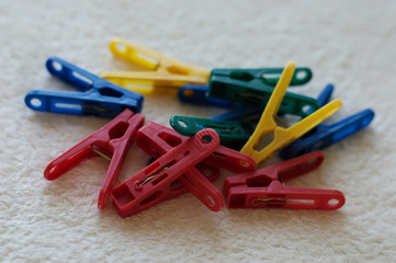 Colorful plastic clothespins