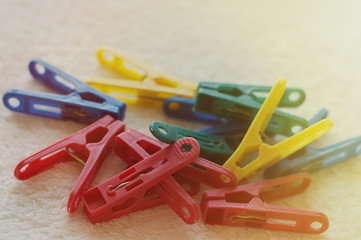 A lot of plastic clothespins