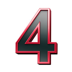 One digit from black with red shiny frame alphabet set, isolated on white. Computer generated 3D photo rendering.