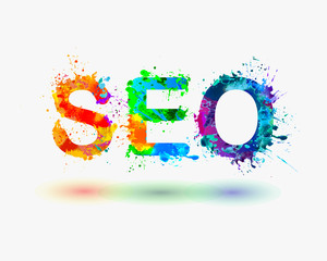 SEO (search engine optimization) abbreviation. Rainbow splash paint