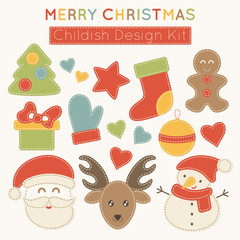 Set of Christmas design elements for babies. 