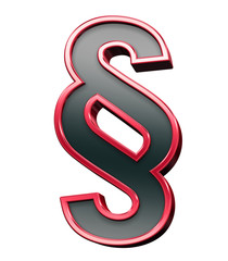 Paragraph sign from black with red shiny frame alphabet set, isolated on white. Computer generated 3D photo rendering.