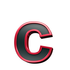 One lower case letter from black with red shiny frame alphabet set, isolated on white. Computer generated 3D photo rendering.