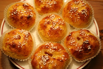 Saffron buns with almond paste for Christmas