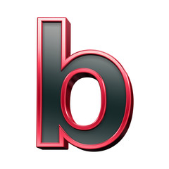 One lower case letter from black with red shiny frame alphabet set, isolated on white. Computer generated 3D photo rendering.