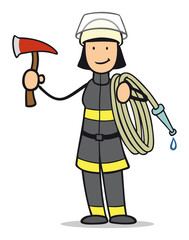 Cartoon Feuerwehrfrau mit Schlauch