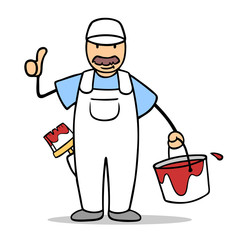 Mann als Maler hält Daumen hoch