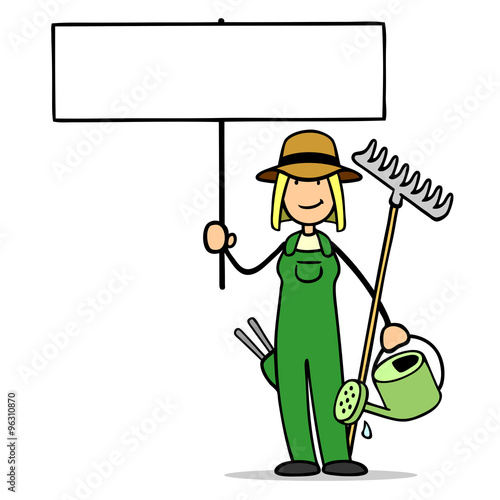 "Frau als Gärtnerin hält Schild hoch" Stockfotos und ...