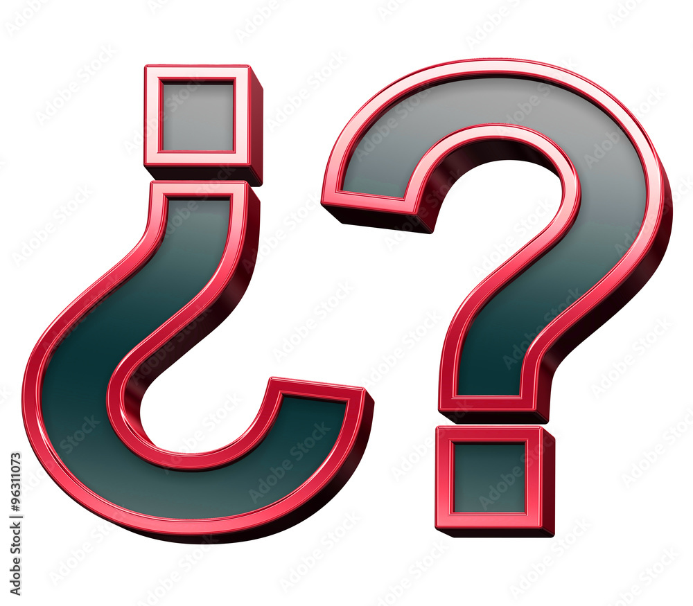 Fototapete question mark from black with red shiny frame alphabet set, isolated on white. computer generated 3d