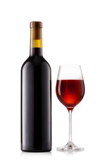 Dark bottle and glass with wine