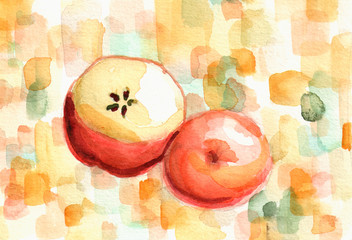 Hand painted illustration of a shredded apple