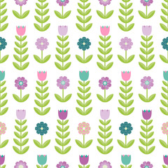 Flower seamless pattern on the white background. Vector illustration.