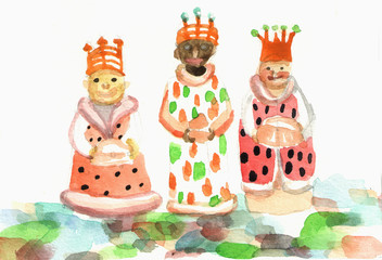 Hand painted illustration of three kings