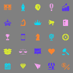 Marketing strategy color icons on grey background