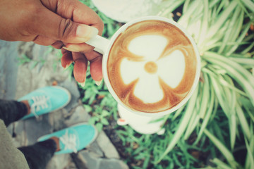 Selfie of coffee with shoes
