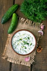 Cold soup with yogurt, cucumber and dill