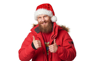 bright picture of handsome man in christmas hat.