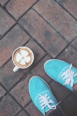Selfie of coffee with shoes