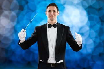 Happy Music Conductor Holding Baton