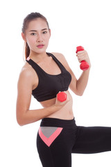 Sport woman doing exercise with lifting weights