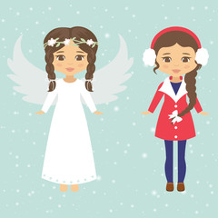christmas angel and winter girl