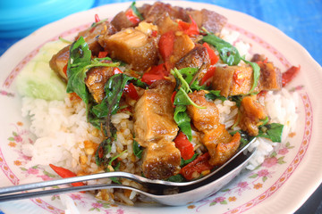 Fried pork and basil with rice