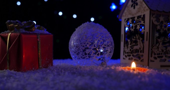Christmas decoration and snowfall