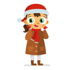 Happy vector girl in Santa's hat isolated on white