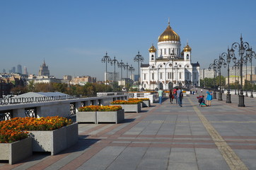 Moscow, Russia - 25 September 2015: Patriarch bridge and Cathedral of Christ the Savior