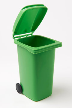 Green Recycling Bin On White Background