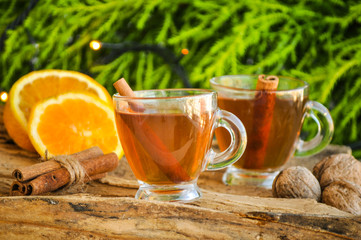Hot wine for winter and Christmas with delicious orange and spices
