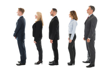Fototapeta premium Side View Of Business People Standing In Row