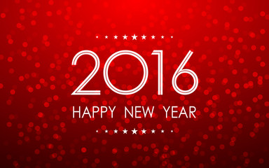 happy new year 2016 in bokeh and lens flare pattern red background (vector) 