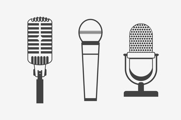 Set of microphones monochrome icons. Vector illustration.