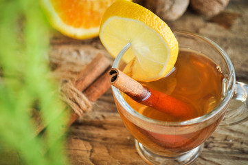 Hot wine for winter and Christmas with delicious orange and spices

