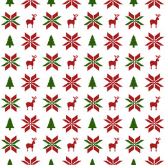 christmas repeating pattern with jacquard style snowflake, reindeer and tree