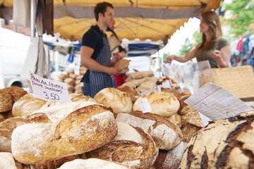 Fresh Bread For Sale On Market Stall