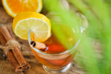 Hot wine for winter and Christmas with delicious orange and spices
