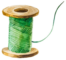 Watercolor green thread bobbin