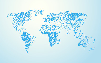 world map made of small blue circles