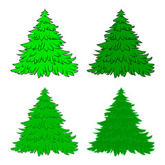 Christmas tree set, cartoon design for card,  icon, symbol. Winter vector illustration isolated on white background.