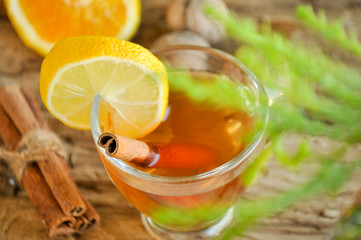 Hot wine for winter and Christmas with delicious orange and spices
