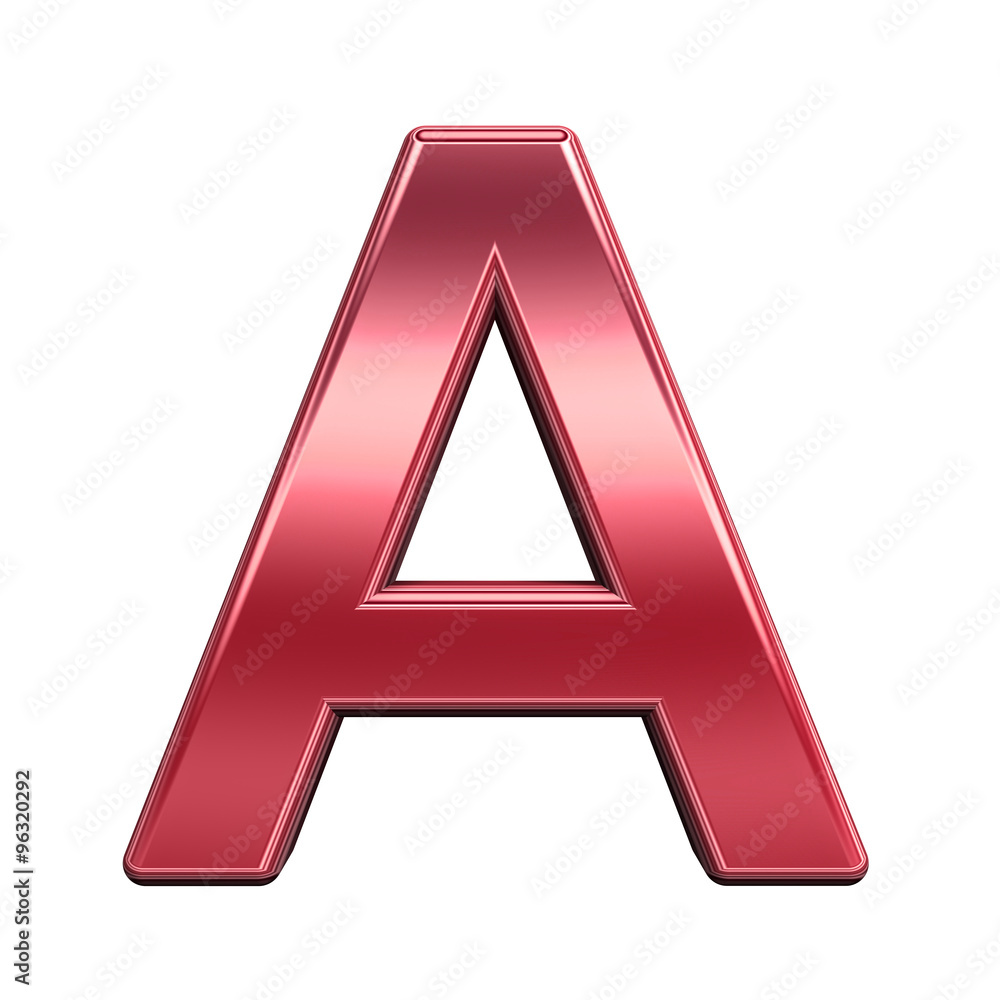 Poster one letter from shiny red alphabet set, isolated on white. computer generated 3d photo rendering.