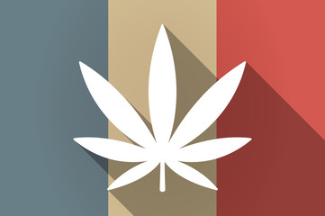 Long shadow flag of France vector icon with a marijuana leaf